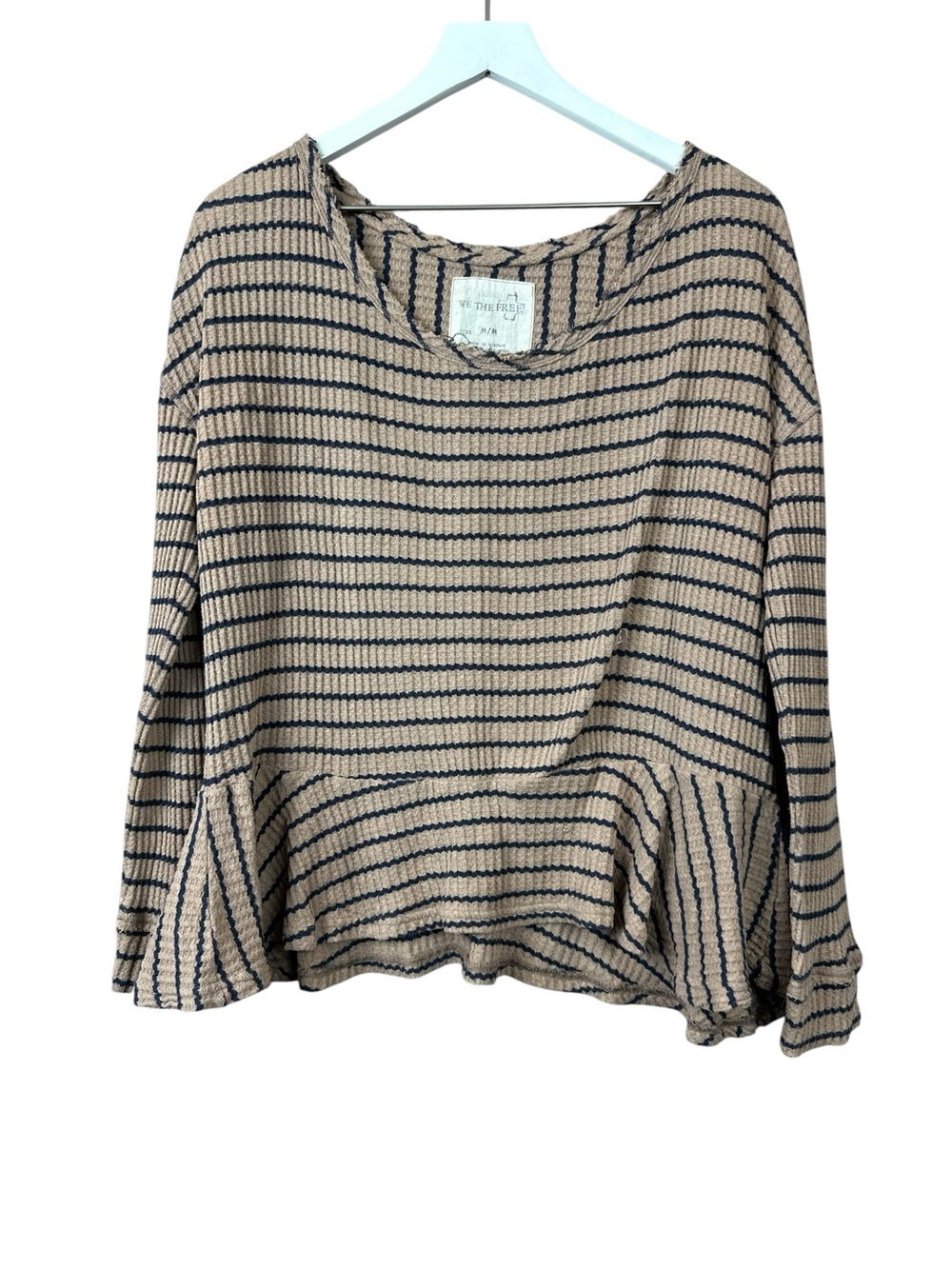 We The Free People Auntie Em Thermal Peplum Striped Top Women Sz M